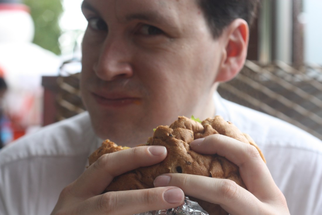 Peter-eats-a-horse-burger-Hot-Horse-Ljubljana-Slovenia